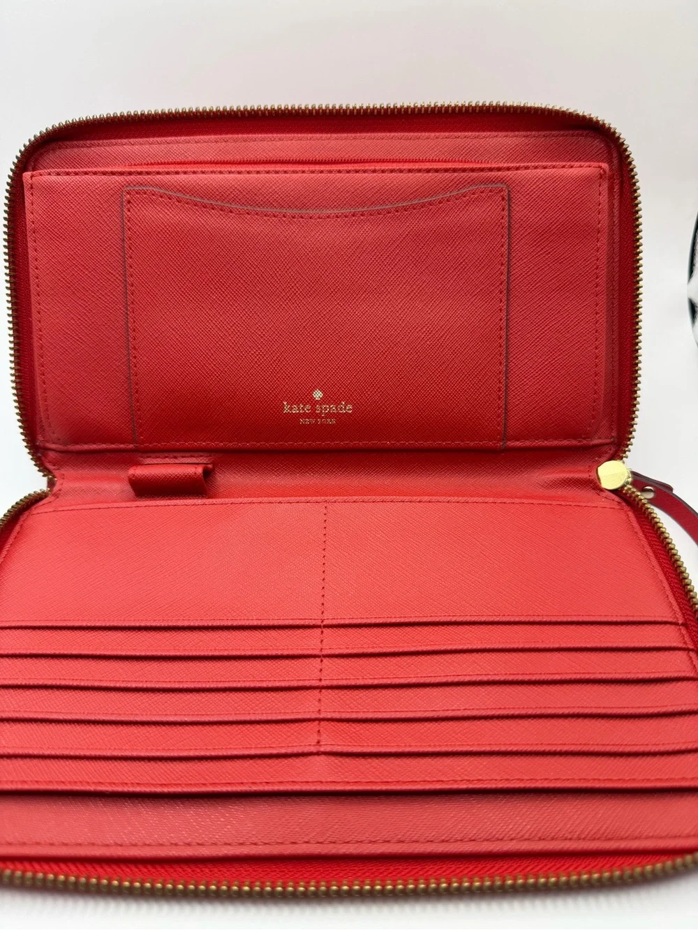 Kate Spade New York red Saffiano leather extra large zipper round wallet